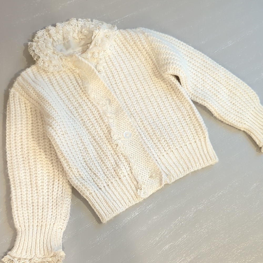 Vintage Cardigan Knit Lace Button Up Cream size Medium